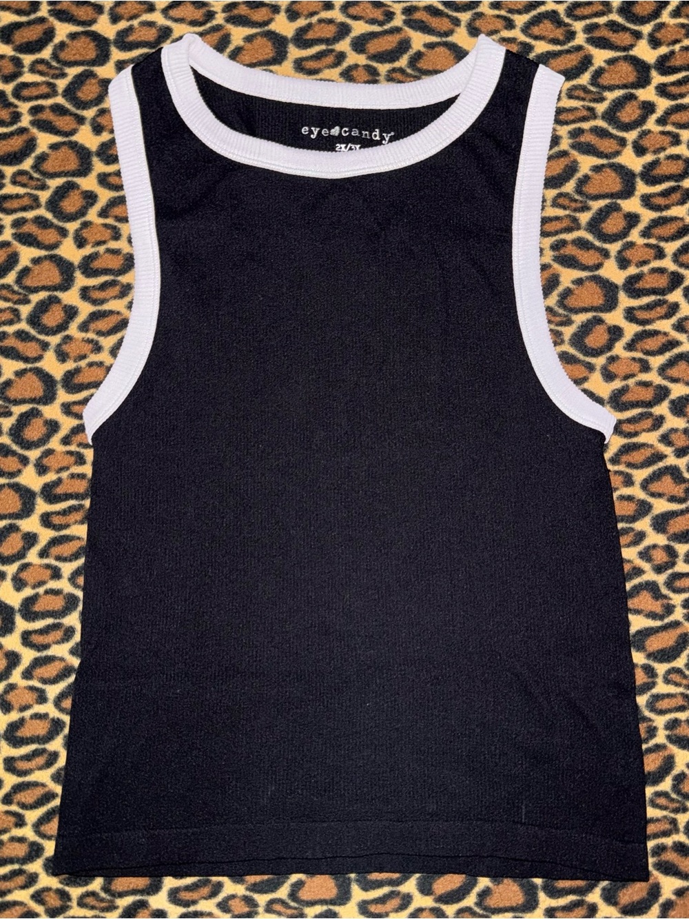 Eye Candy Black & White Ribbed Tank Top Size 2X/3X